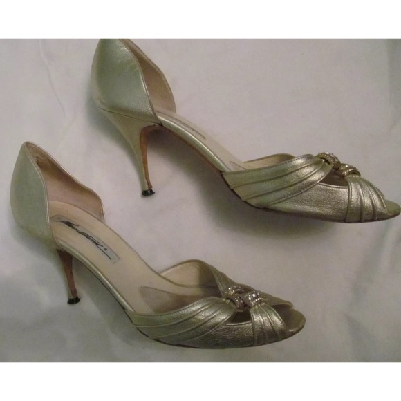 ATWOOD rhinestone silver open toe evening shoes 8